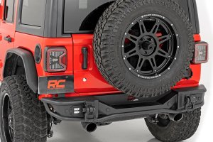 Jeep Wrangler Unlimited LED Tail Light - Rear - Rough Country - Black Housing with C-Shaped Running Light Design - Smoked - '18-'25